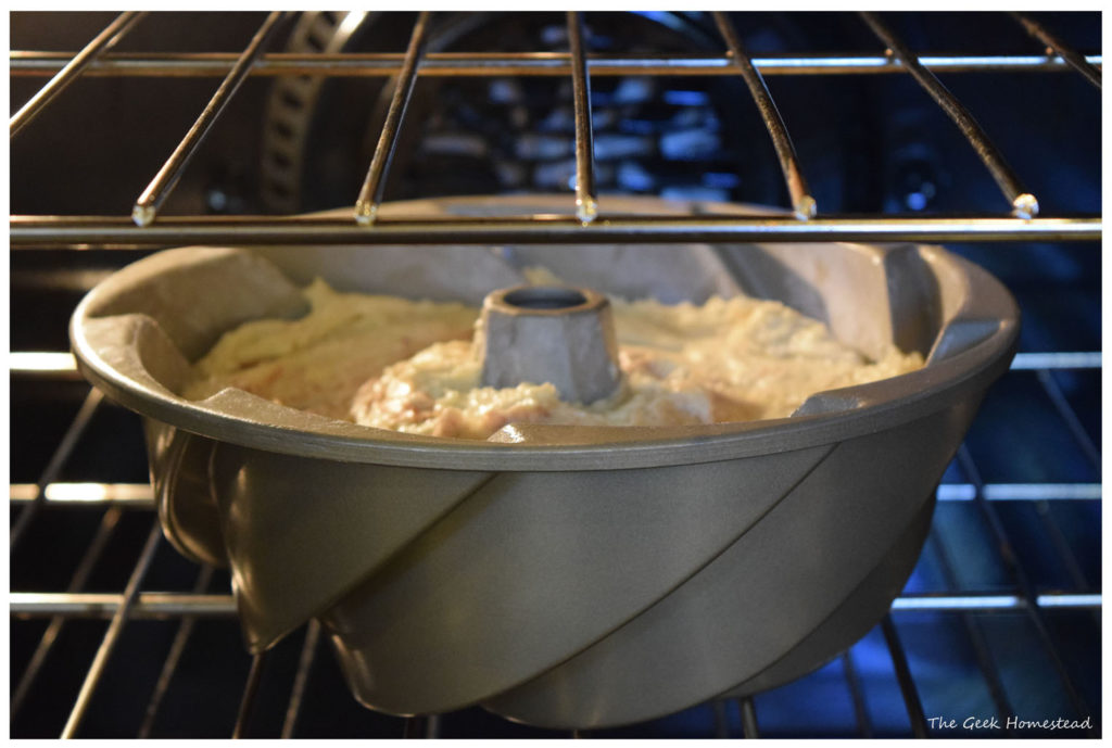 bundt cake in the oven