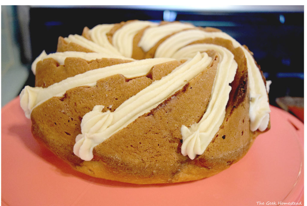 maple brown sugar cinnamon bundt cake decorated