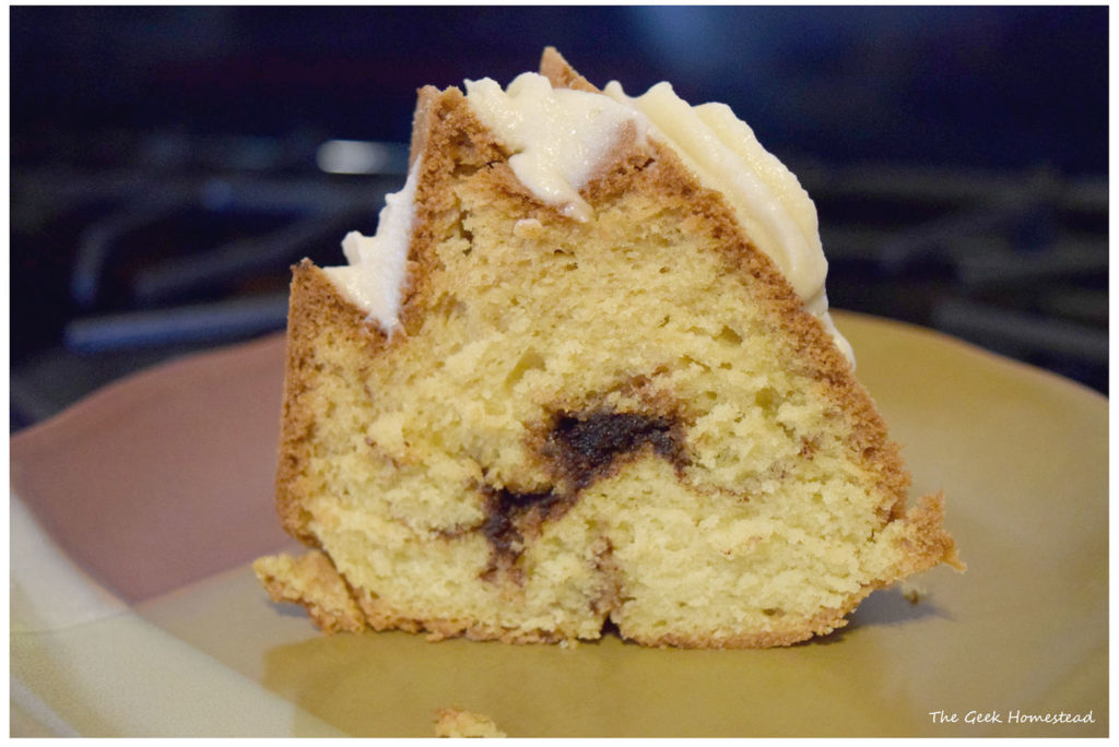 Slice of maple brown sugar cinnamon bundt cake