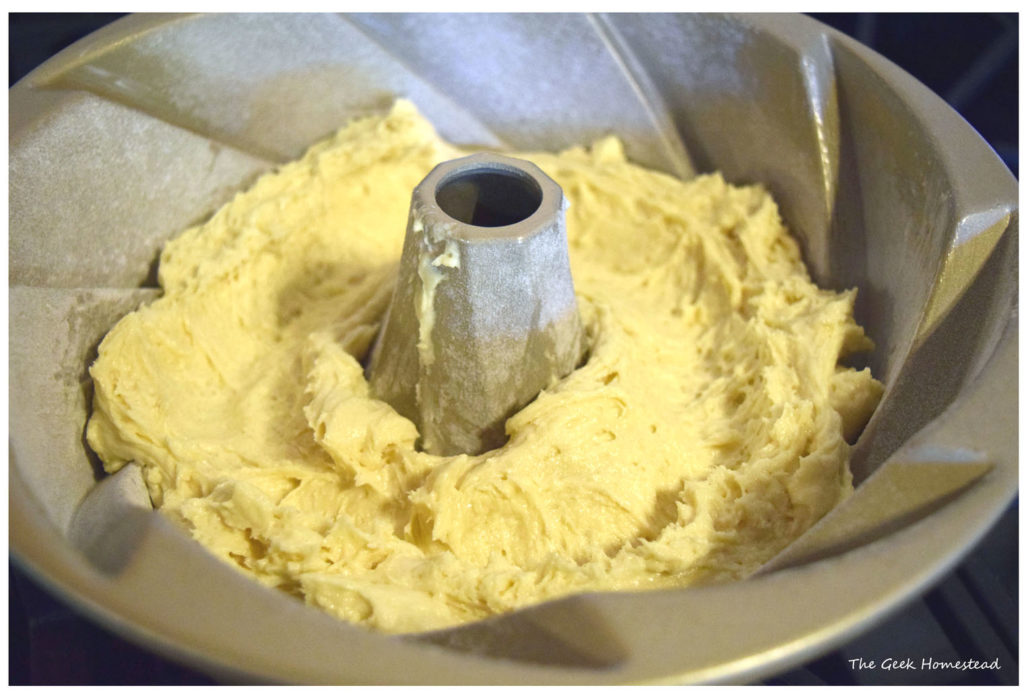 cake batter in the pan