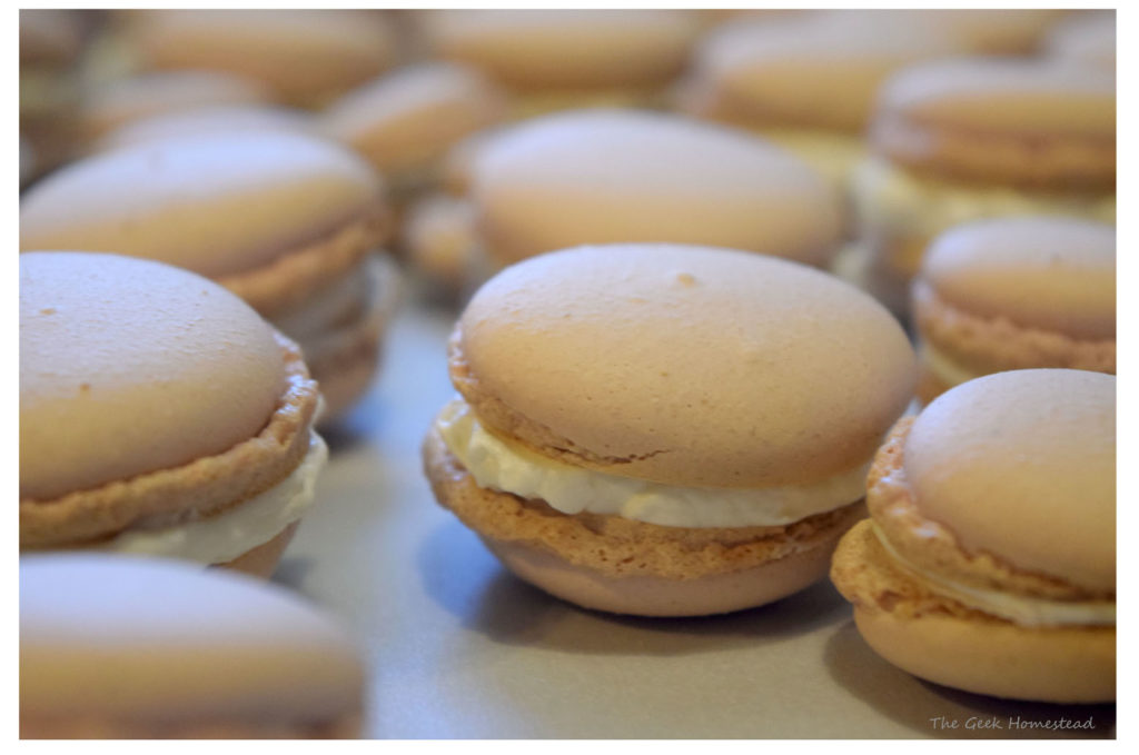 lopsided lavender macarons filled with buttercream