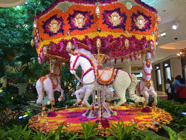 A carousel made of flowers at the Wynn